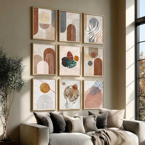 Image of kotart Boho Art Home Decoration Modern Paintings With Frame For Living Room Bed Room Hotel Wall Decor Digital Reprint Set of 9 (10X13 inch)