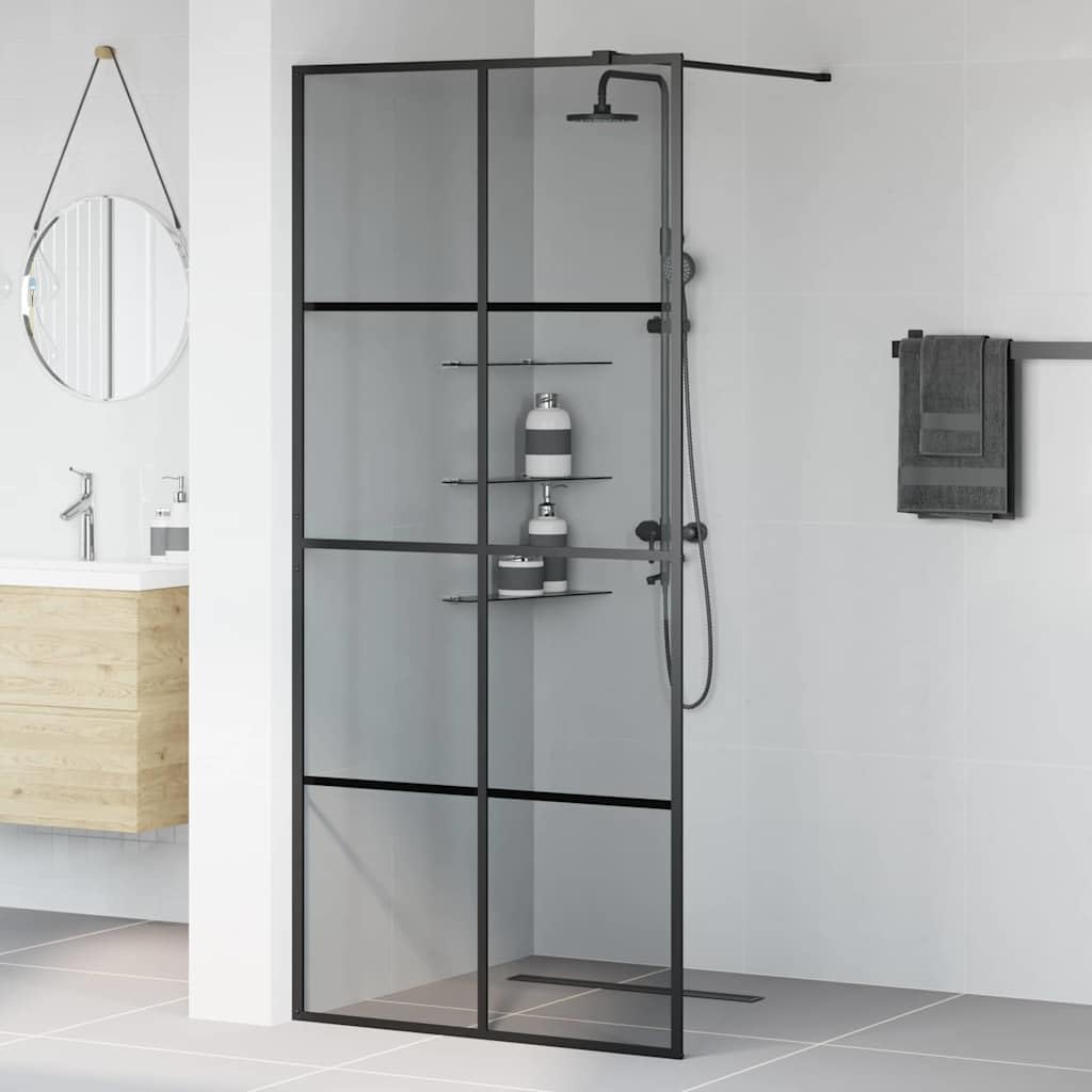 Ścianka prysznicowa Walk-in, czarna, 90 x 195 cm, szkło hartowane z aluminiową ramą, regulowana od 89 do 90 cm, uchwyt 100 cm do nowoczesnej łazienki i ochrona przed pryskaniem