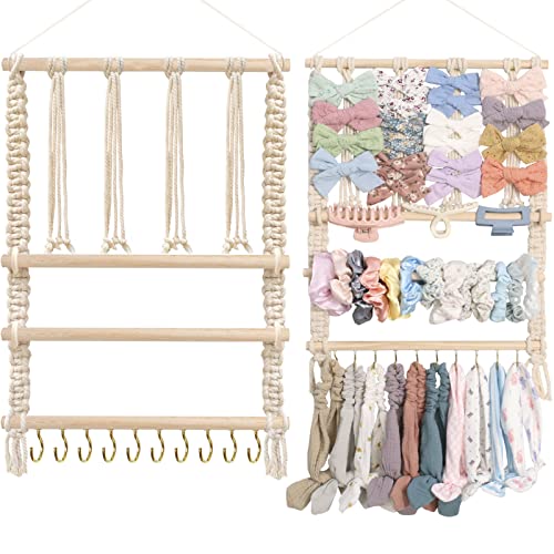 POVETIRE Baby Headband Holder, Hair Bows and Accessories Storage Organizer, Wall Hanging Decor for Nursery Toddler Girls Room (Beige-4)