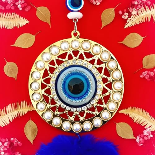 Image of Evil Eye Hanging Charm Nazar Battu for Car, Home House Entrance Door Decor Metal Dream Catcher