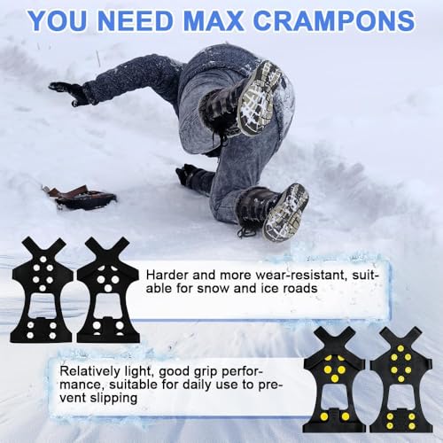 Spikes für Schuhe Winter,10 Stahlzähnen Schuhspikes zum Überziehen Antirutsch Schneeketten für Schuhe, Spikes Schuhe gegen Glatteis Steigeisen für Wanderschuhe Outdoor Laufen Wandern (Silber, L)