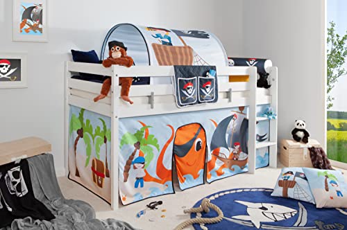 TiCAA Hochbett Pirat Luan inkl. Zubehör Kiefer weiß