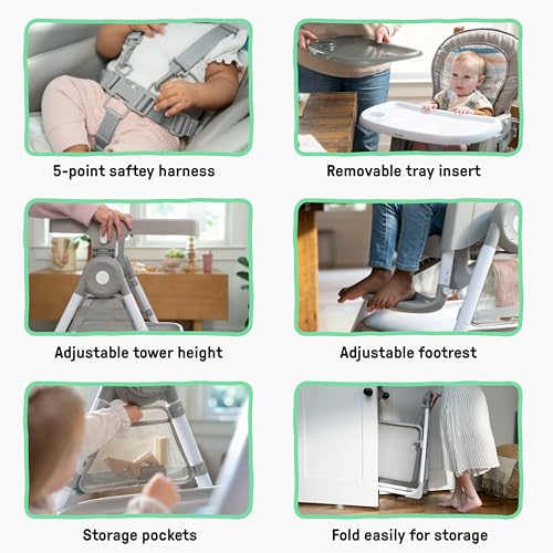 Image of Ingenuity Proper Positioner Create Up Baby High Chair, 9 Modes of Use, Toddler Tower, Table and Chair, Foldable, Adjustable Footrest, 90 Degree Posture Aids Digestion, Ages 0-5 Years - Soulful Skies