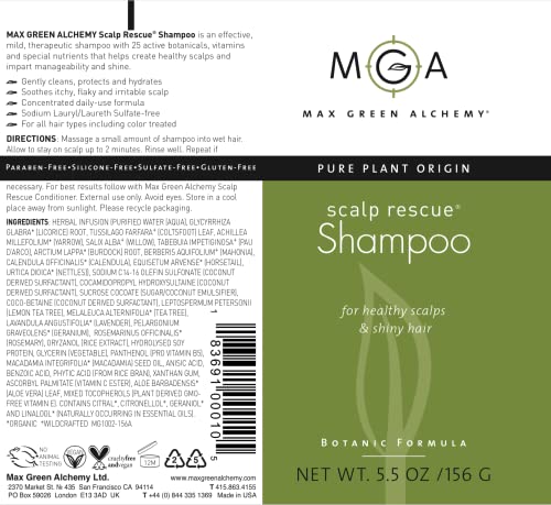 Max Green Alchemy Scalp Rescue Shampoo | No Parabens, Sulfates, Pegs Or Quats. Natural Herbal Scent For All Hair Types. With Lemon Tea Tree For Healthy & Lustrous Hair. (5.5 Oz (Pack Of 1)) #TOP2