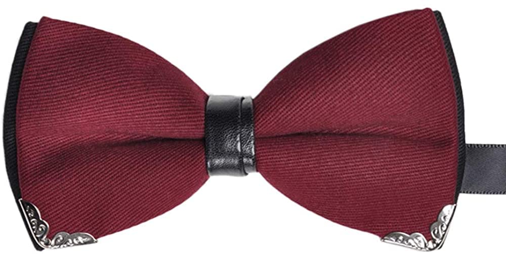 JOIZPAPA Men's Pre-Tied Bow Ties Silver Metal Edged Two-Layer Bowtie Adjustable Length Necktie