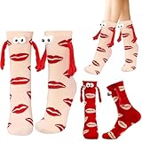 MOPQMKT 2 Pares de Calcetines Divertidos para Parejas, Calcetines De Diseño Creativo, Calcetine Magnéticos de mano en mano, Calcetine de Amistad, para mujeres, hombres, novias, parejas