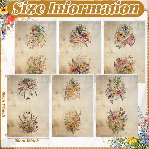 Image of Bencailor 6 Pcs Wildflowers Kitchen Towels Decorative Sets Dish Towels Absorbent Fast Drying Hand Tea Vintage Hanging Reusable Cleaning Dishcloths for Cooking Farmhouse Bathroom Accessory