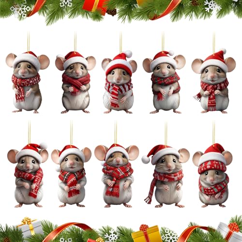 10er-Set Flache Mäuse Weihnachtsbaumschmuck 2D-Acryl...