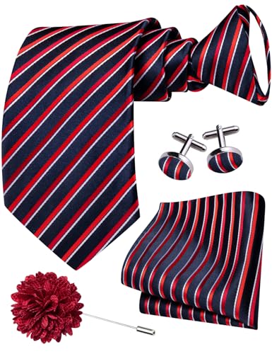 Image of Hi-Tie Zipper Ties for Men Pre-tied Tie Set Lapel Pin Pocket Square and Cufflinks Formal Business Wedding Adjustable Necktie