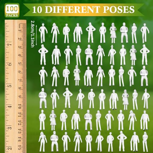 Namalu 100 Miniatur Figuren für Modellbau Stehende und Sitzende Mini Figuren Diorama Unbemalte Weiße Menschenfiguren Architekturmodell Kleine Modelle von Menschen für Miniatur Szenen (Maßstab 1:75)