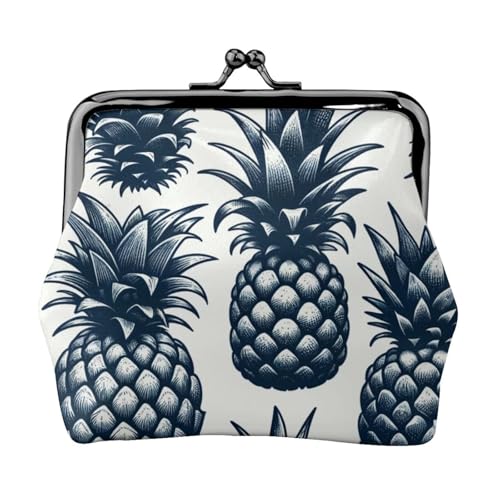 Pu Leather Buckle Coin Purse Pineapple-Navy-White Girls Kiss-Lock Change Purse Wallets