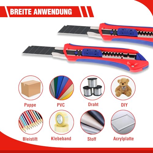 WORKPRO 5 Stück Cuttermesser Set 18mm mit 20 Ersatzklingen aus SK5, Profi Cuttermesser Abbrechklinge Kartonmesser, Mehrzweck Messer Allzweckmesser mit Gummigriff, Schneiden zum Papier, Karton