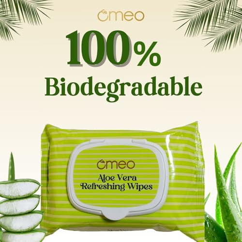 Image of Omeo Aloe Vera Refreshing & Hydrating Wet Wipes, 25N in Each (Pack of 4) | Face Cleansing, Makeup Remover Wipes with Mint Oil & Vitamin E | Sulphate, Paraben & Alcohol Free - Women and Men