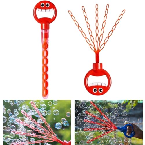 シャボン玉 スティック スマイリーフェイス 44cm 子供用 32 穴 しゃぼん玉 1個 5 本爪 手動 シャボン玉マシーン スティックおもちゃ スマイリーしゃぼん玉 スティック ワンドガーデントイ 外遊び 玩具 小学生 子供用 赤