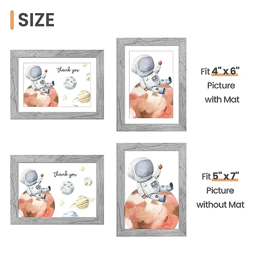 Image of upsimples 5x7 Picture Frame, Display Pictures 4x6 with Mat or 5 x 7 Without, Wall Hanging Photo Frames, Gray, 1 Pack