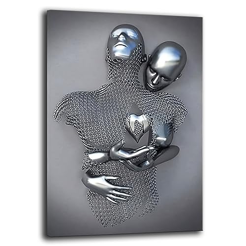 Quadro Moderno Soggiorno Verticale Coppia Cuore Astratto Amore Quadri moderni da Parete Salone grande Stampa su tela Canvas Decorazione Murale muro Arredo Camera da letto Cucina (70x100 cm, 3)