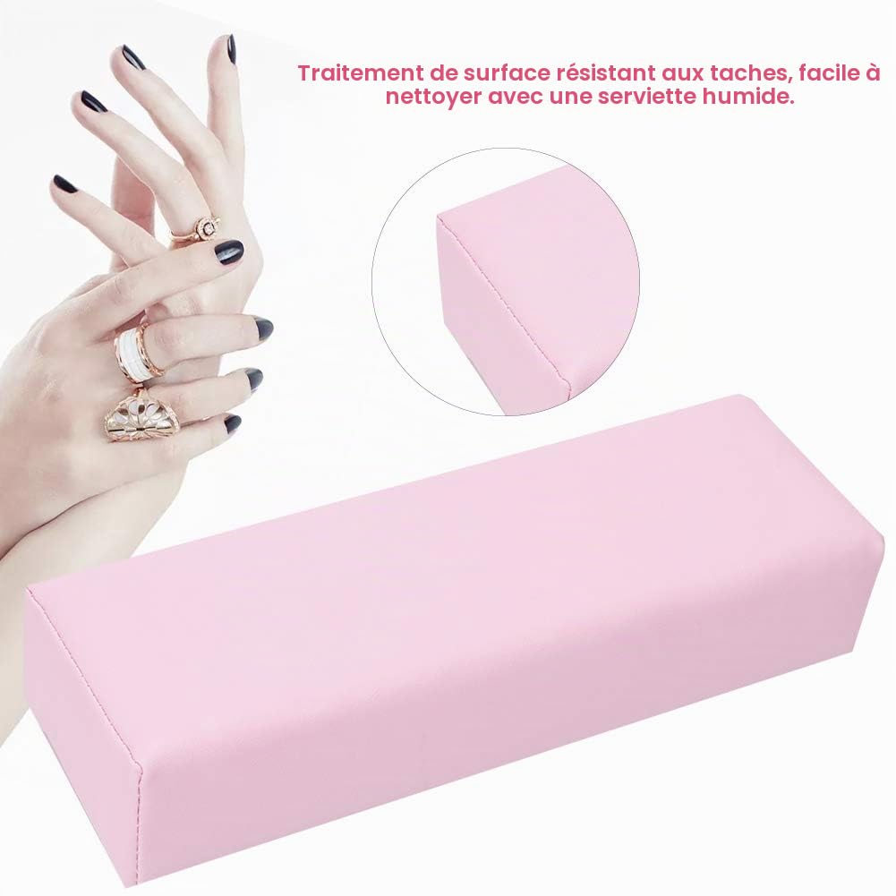 Coussin de main pour manucure - Amovible et lavable - En cuir synthétique souple - Support ergonomique pour manucure et traitement des ongles - Rose