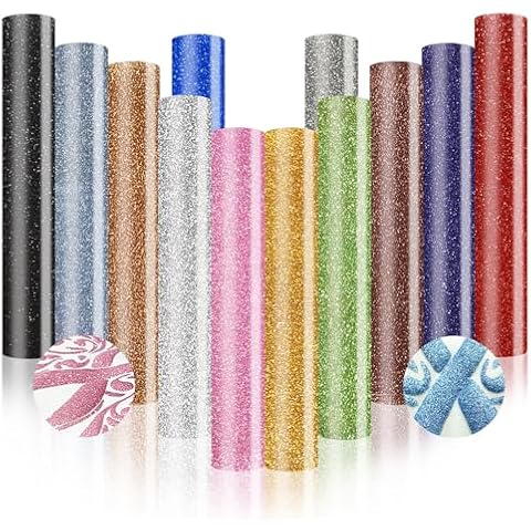 Glitter Puff Vinyl Heat Transfer 3D - Puff HTV Vinyl 12 Sheets 12"x 10" Glitter Heat Transfer Vinyl for T-Shirt Clothes Compatible with Cricut Air or Maker (Glitter Puff HTV-12PCS) Cover