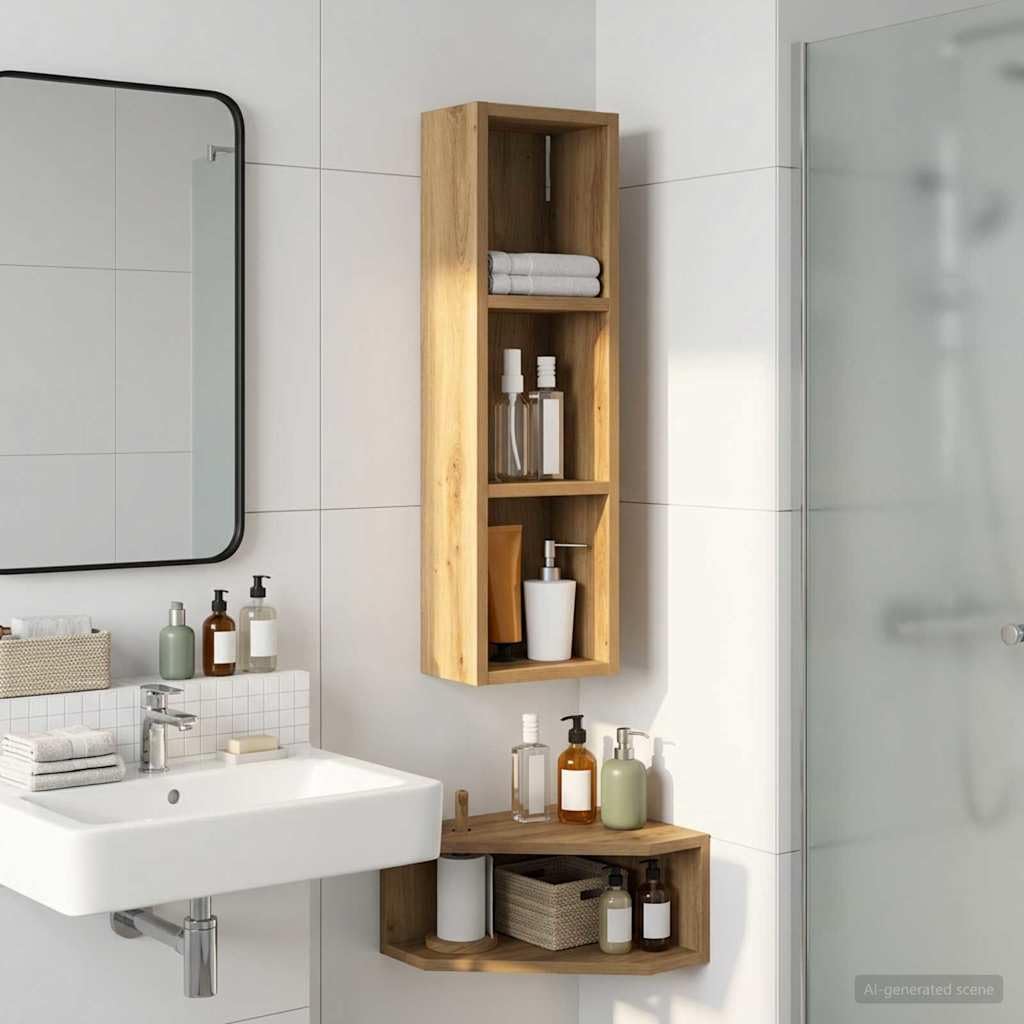 Nqyjm Badezimmer-Wandschrank Kunsthandwerk Eiche 20 x 14 x 70 cm wandhängend Badschrank mit offenen Fächern zur Aufbewahrung von Badezimmerutensilien