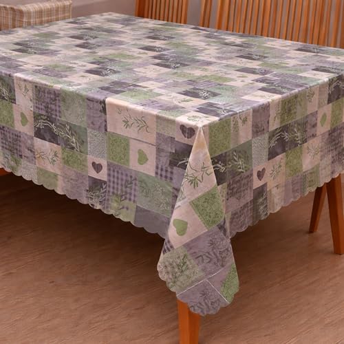 Image of Dakshya Industries PVC Waterproof Table Cover 6 Seater 54x78 Inch - Washable Oil & Stain Resistant Dining Table Cover (Gold Grey)