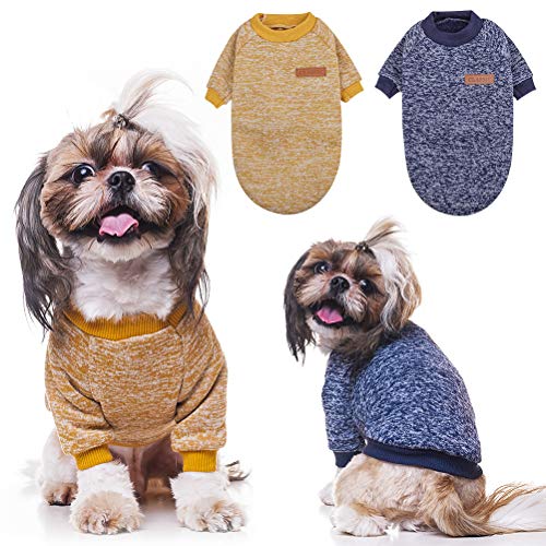 Dog Sweater Winter Clothes 2 Pack - 2 Colors Soft and Warm Suitable for Tiny Small Medium Dogs Puppy Pet Fall Sweaters Fashionable