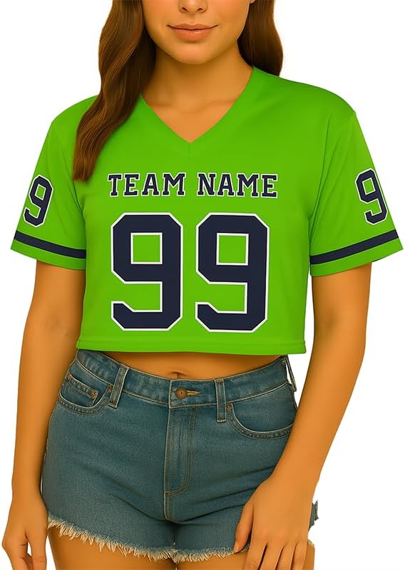 Custom Football Jersey Crop Tops for Women Personalized Girls Plain Colored Streetw...