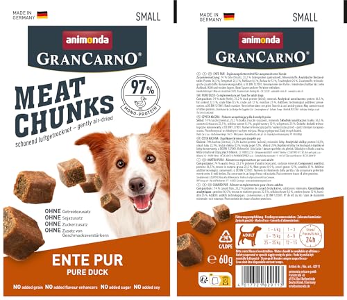 animonda GranCarno Meat Chunks Ente pur (60g), purer Fleisch Premium Hundesnack für kleine Erwachsene Hunde, getreidefreie Hundeleckerlis für ausgewachsene Hunde