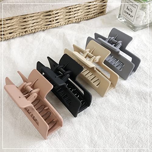 Venhay Hair Claw Clips Rectangle 3.5 Inch Matte No Slip Square Medium Clip Multi-Colored For Thin & Medium Thick Thinning Hair Women And Girls, 4 Pack #TOP6