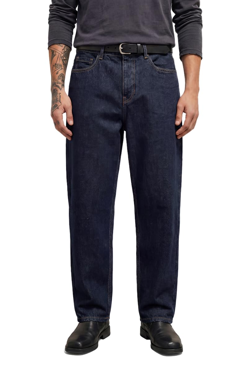 snitch Men Jeans Casual Wear | Balloon Fit Mid Rise Tapered Leg Clean Look Solid Denim | 100% Cotton Woven Cotton Denim with 5 Pockets & Button Zip Closure-picture-34