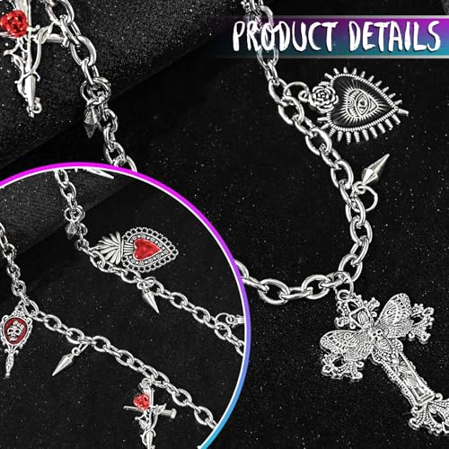 Navoky Goth Waist Chain Y2k Silver Cross Heart Belt Women Charms Skeleton Punk Body Chain for Pants and Dress3