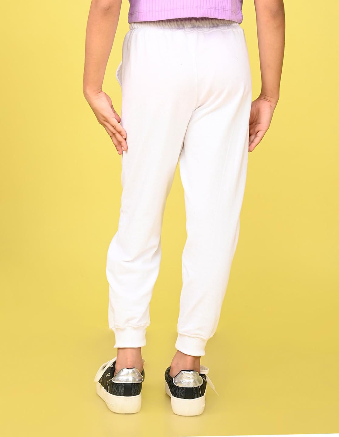 Nusyl Girl's Solid White Cotton Blend Lounge Wear Straight Fit Trackpants with Side Pockets | Girl's Ankle Length Regular Fit Winter Jogger Track Pants - Image 2 thumbnail