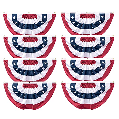 Get Ready For Fourth Of July With Outdoor Decorations - 8 Pack Including Usa Banner, Pleated Fan Flag, Americana Patriotic Bunting, Hal Moon American Flags - Perfect Memorial Day Decor For Yard Fence Porch - 3X1.5Ft #TOP13
