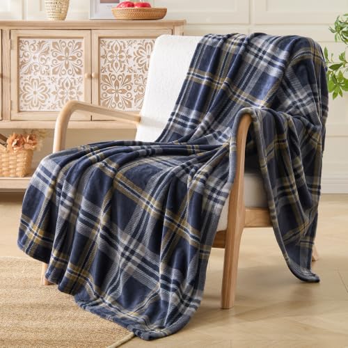 Image of BEDELITE Plaid Fleece Throw Blanket, Navy Tartan 50x60 Inches