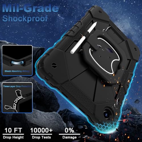 Image of WESOROL Case for Galaxy Tab A11 Plus /A9 Plus 11 Inch,Shockproof Cover for Samsung Tablet A11+ /A9+ Case with Screen Protector 360 Rotating Stand Pencil Holder Shoulder Strap,Black