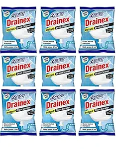 CASTER Drainex Drain Cleaner Powder Removes Blockages in Pipes, Sinks And Septic Tanks (50 Gram) - Pack Of 9