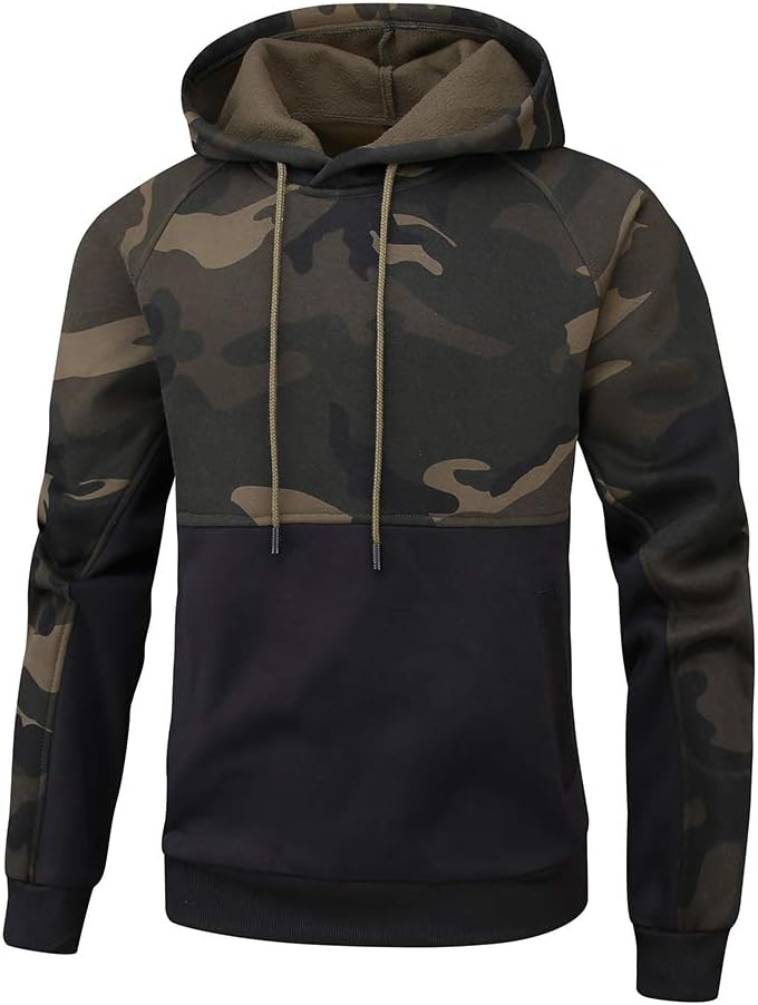 Mooncolour Mens Contrast Color Pullover Fleece Hoodie Cozy Sport Outwear