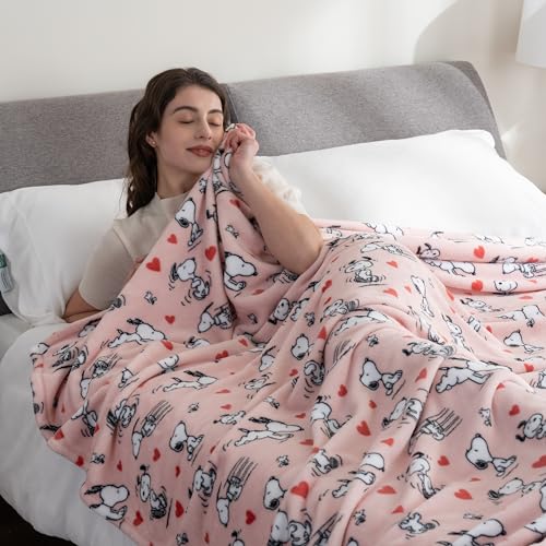 Image of Berkshire Blanket Peanuts VelvetLoft Cute Character Snoopy Plush Blanket,Poses and Hearts Blush,Full /Queen 90 in x 90 in (Official Peanuts Product)