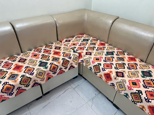 Image of JAPA Teal Ikat Medallion Quilted Velvet L-Shape Seat-Only Sofa Cover for 3+2 Seater - Non-Slip Washable Daily Use Sofa Protector, Luxury Sofa Mat for Living Room