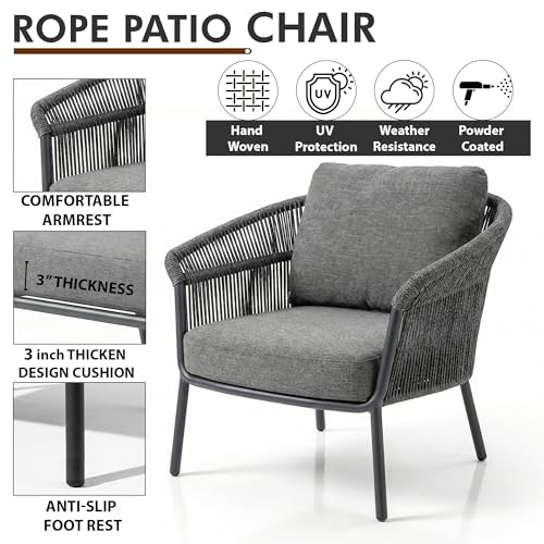 Image of Amazon Brand - Solimo Solix Outdoor Rope Sofa Set | Balcony Sofa | Patio Conversation Sets | Braided Rope Garden Sofa Set and Center Table (4 Seater- Dark Grey)