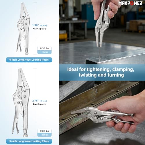 Image of MAXPOWER 11-pieces Locking Pliers C-clamp Set | included Locking C Clamp, 90 degree Pliers, Long Nose & Curved Jaw Pliers, with Carrying Bag
