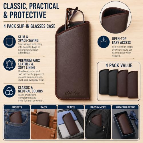 Image of Calabria Mens Slim Half-Clip Case in Black or Brown (Brown (No-Clip)) - 12PACK