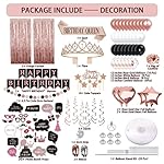 Birthday Decorations For Women, 229 Pcs Rose Gold and Black Happy Birthday Supplies - Disposable Dinnerware Set with 25 Guest, Balloons, Sash, Tiara, Banner, Fringe Curtain, Photo Booth Props - Image 2