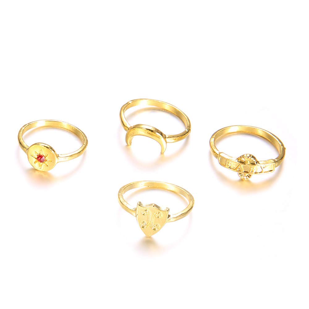 Charming 4 Pcs Ring Moon Flash Rings Set Finger Stacking Rings For Womens Gifts Clever treatment