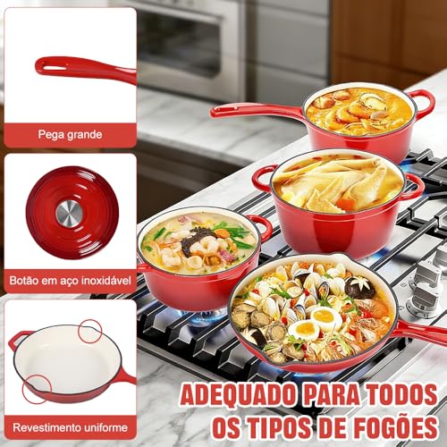 Kit 5 Panelas de Ferro Fundido Esmaltado Antiaderente