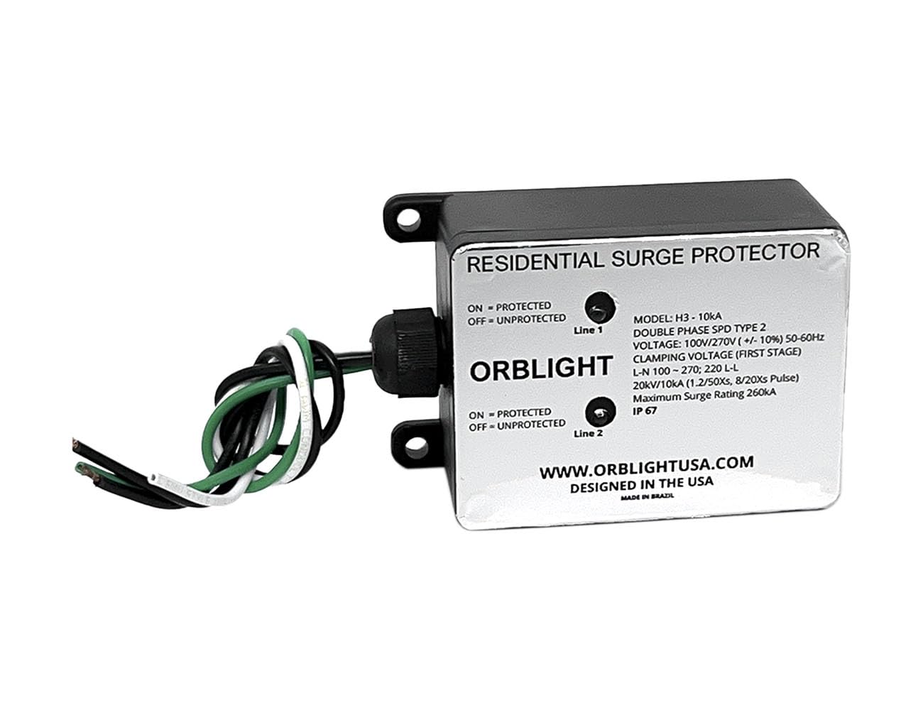 ORBLIGHT Whole House Residential Surge Protector Device Lightning Shield Home and Solar Flare Protection 2-Phase, 3-Wire, 260kA (ORB12)