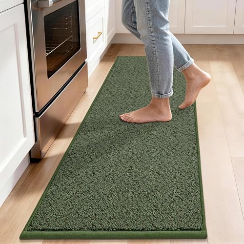 COSY HOMEER Kitchen Rugs 17" x 48" Washable Non Slip Kitchen Mats for Floor Absorbent Kitchen Carpet Stain Resistance Rugs for Kitchen,Sink Mat,Entrance,Area Rugs,Green