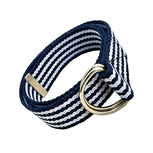 Navy & White Cotton Webbing D-Ring Belt, 1.5