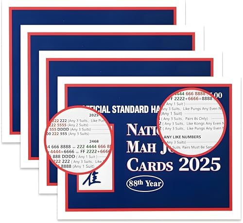 Mah Jong 2025 Cards Official Revision - Large Size(6 1/8”x4 3/4”) - 4Pcs Blue