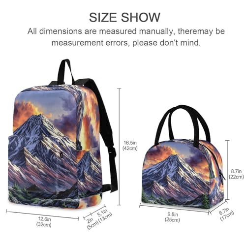 Backpack Lunch Box Set Large Capacity Travel Backpacks and Insulated Lunch Bag for Commute Hiking Picnic Snow Mountain Print2