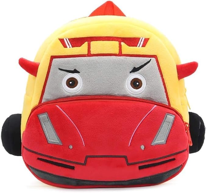 btc cute boys and girls plush kids bag full embroidery designs mini travel backpack red yellow car